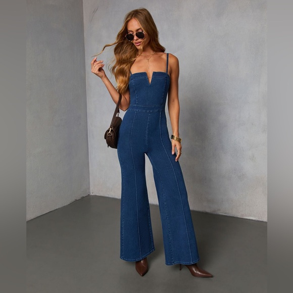 Vici Pants - Vici So Mila Denim Flare Jumpsuit